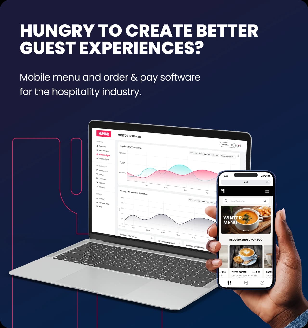 Hungr dashboard and mobile menu preview